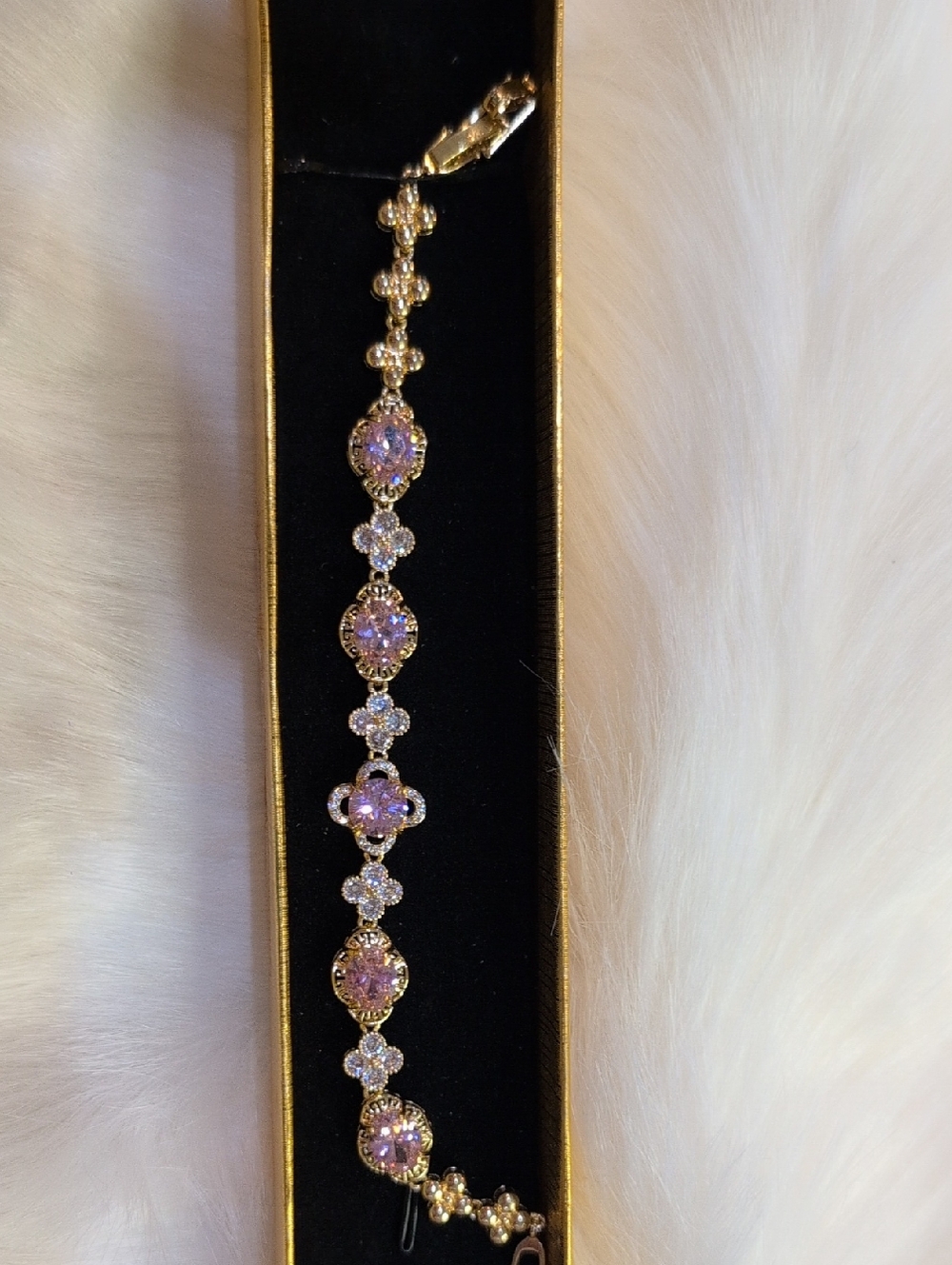 Gold-Tone Bracelet with Pink & White Crystal Accents